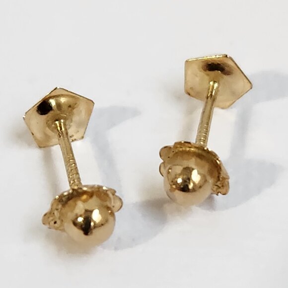 VTG 80s 14K Solid Yellow Gold Diamond Cut 3mm Hexagon Screw Back Stud Earrings - Picture 8 of 14